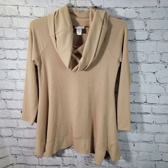 Soft Surroundings Tan Blue Cowl Neck‎ Sweater Tunic PM - Picture 5 of 5